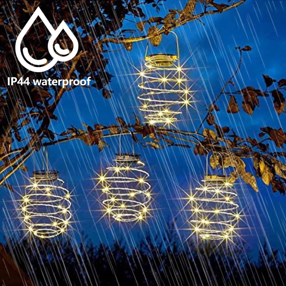 Solar Powered Spiral LED Hanging Lantern Waterproof Warm White Outdoor Decorative Light for Garden Patio Pathway