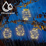 Solar Powered Spiral LED Hanging Lantern Waterproof Warm White Outdoor Decorative Light for Garden Patio Pathway - Low Angle