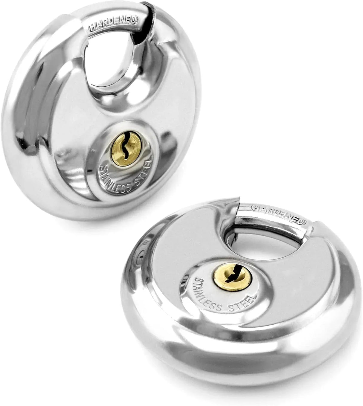 Keyed Alike Disc Padlock 4 Pack, Stainless Steel Discus Lock with 3/8 Inch Shackle for Garages, Fences, Sheds, Storage Units, 2-3/4 In