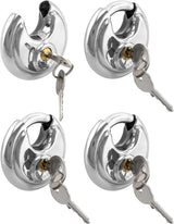 Keyed Alike Disc Padlock 4 Pack, Stainless Steel Discus Lock with 3/8 Inch Shackle for Garages, Fences, Sheds, Storage Units, 2-3/4 In