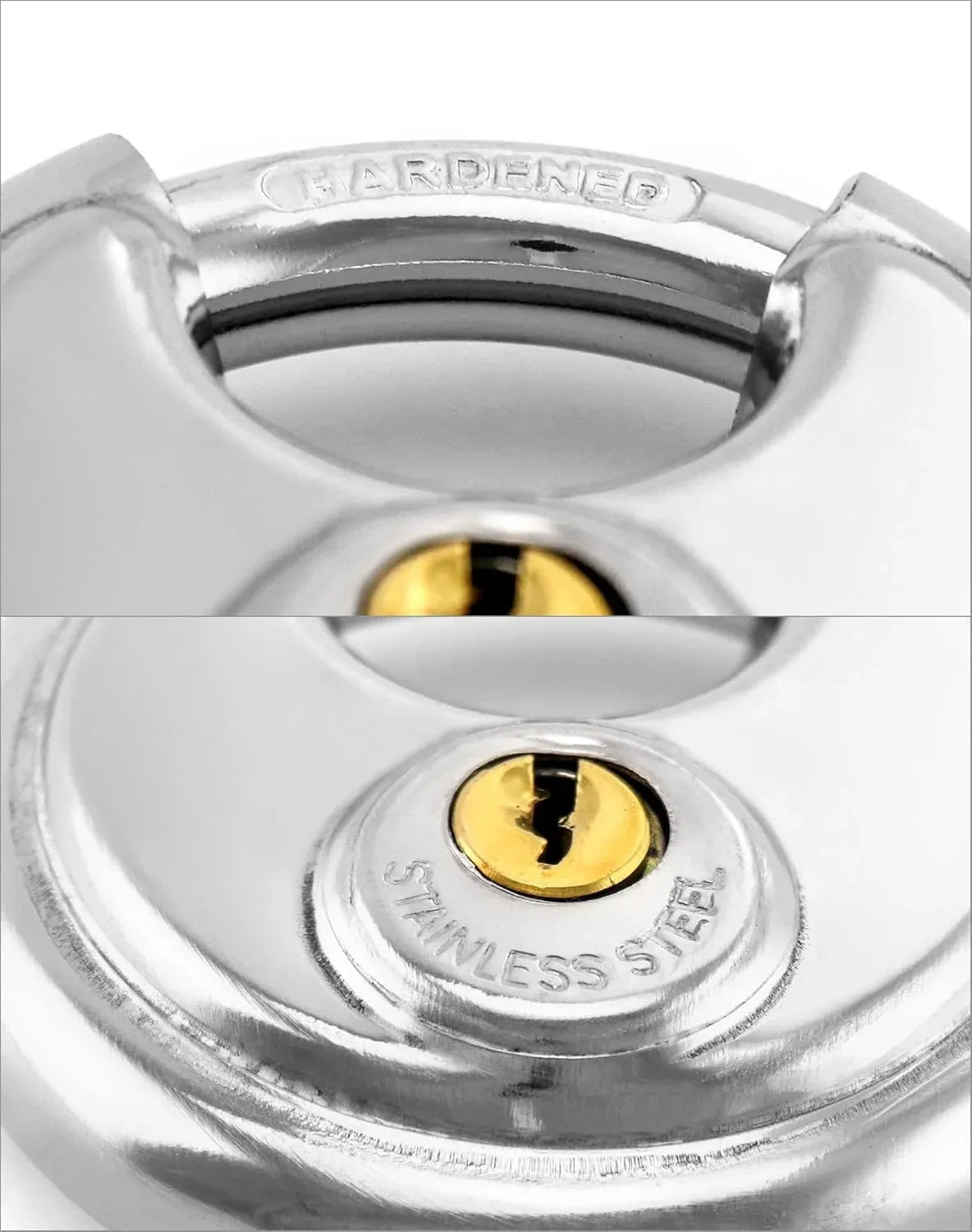 Keyed Alike Disc Padlock 4 Pack, Stainless Steel Discus Lock with 3/8 Inch Shackle for Garages, Fences, Sheds, Storage Units, 2-3/4 In