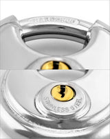 Keyed Alike Disc Padlock 4 Pack, Stainless Steel Discus Lock with 3/8 Inch Shackle for Garages, Fences, Sheds, Storage Units, 2-3/4 In