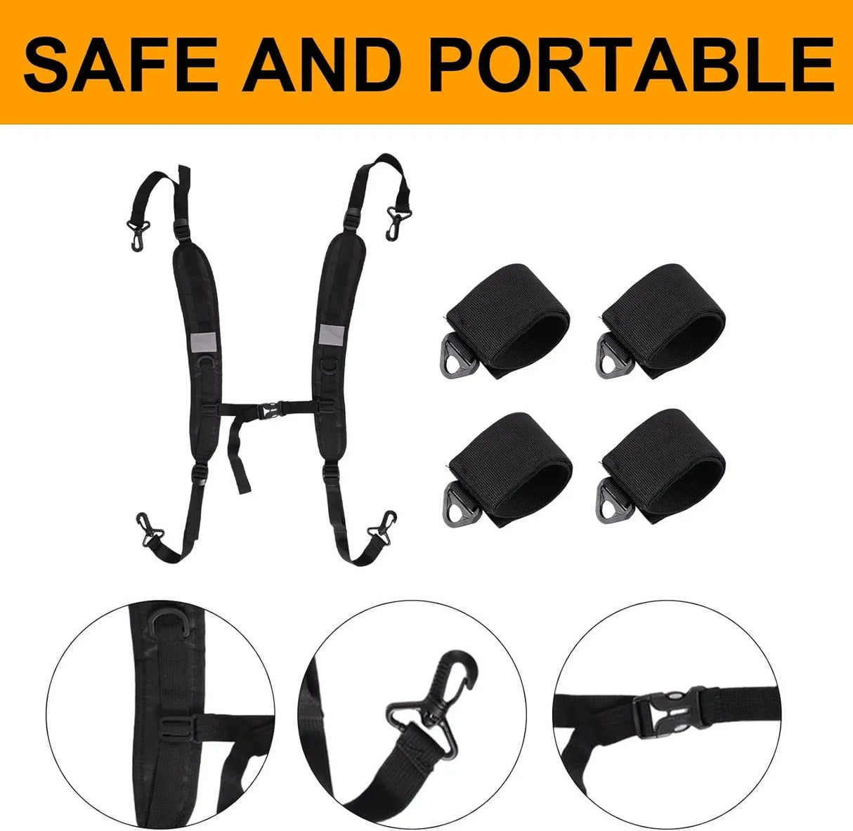 Adjustable Beach Chair Backpack Straps, Replacement Shoulder Carry Bands for Folding Beds, Backpacks and Outdoor Gear, Black