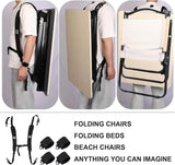 Adjustable Beach Chair Backpack Straps, Replacement Shoulder Carry Bands for Folding Beds, Backpacks and Outdoor Gear, Black - Rear View