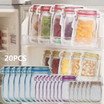 20 Pack Mason Jar Ziploc Bags Reusable Waterproof Food Storage Pouches for Kitchen Travel Large, Waterproof Design