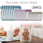20 Pack Mason Jar Ziploc Bags Reusable Waterproof Food Storage Pouches for Kitchen Travel Large, Waterproof Design