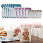 20 Pack Mason Jar Ziploc Bags Reusable Waterproof Food Storage Pouches for Kitchen Travel Large, Waterproof Design