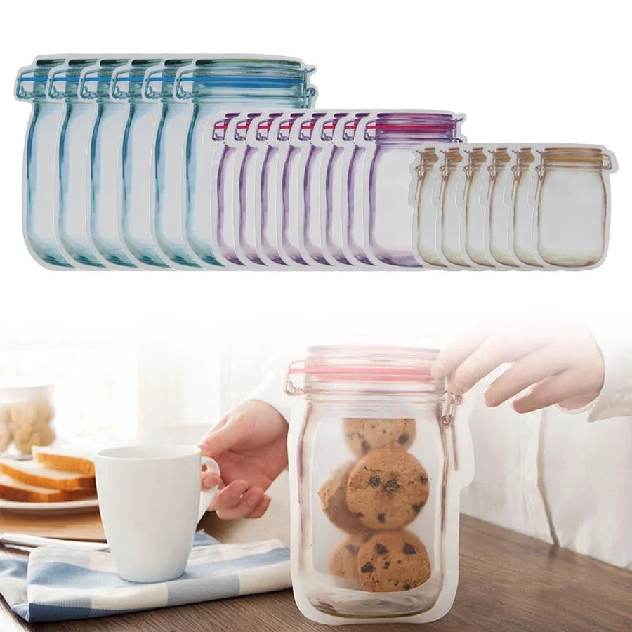 20 Pack Mason Jar Ziploc Bags Reusable Waterproof Food Storage Pouches for Kitchen Travel Large, Waterproof Design