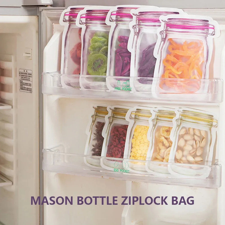 20 Pack Mason Jar Ziploc Bags Reusable Waterproof Food Storage Pouches for Kitchen Travel Large, Waterproof Design
