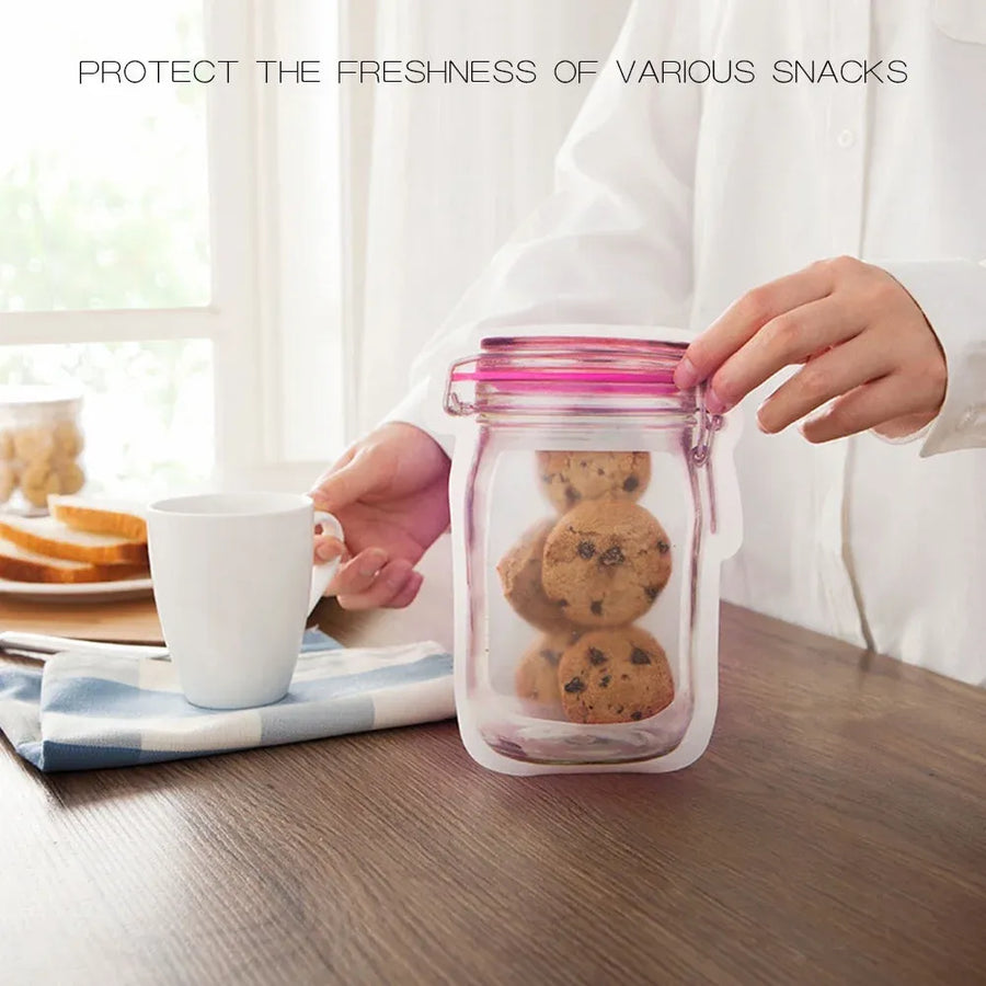 20 Pack Mason Jar Ziploc Bags Reusable Waterproof Food Storage Pouches for Kitchen Travel Large, Waterproof Design