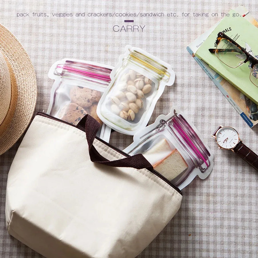 20 Pack Mason Jar Ziploc Bags Reusable Waterproof Food Storage Pouches for Kitchen Travel Large, Waterproof Design