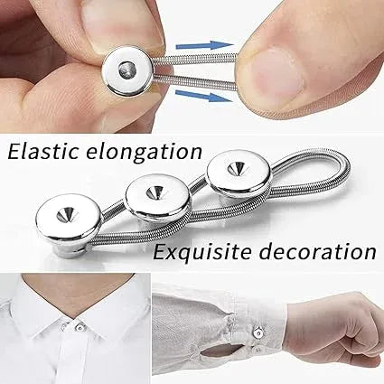 6 Pcs Collar Extenders for Men's Dress Shirts, Comfortable Spring Alloy Button Extenders for Shirts, Suits and Coats, Silver