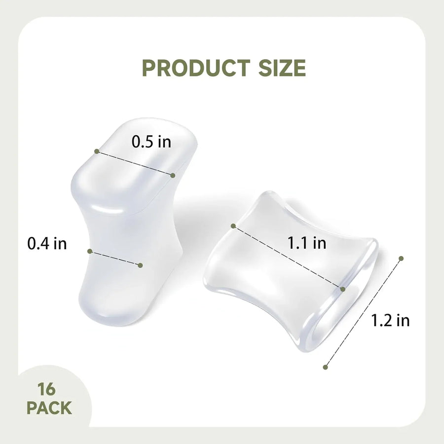 16 Pack Gel Toe Separators Soft Silicone Toe Spacers for Women Men Daily Foot Care Transparent, Daily Comfort Use