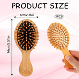 2 Pcs Mini Bamboo Hair Brush Set, Anti Static Detangling Scalp Massage Pocket Comb for Daily Hair Care, Natural Wood