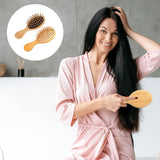 2 Pcs Mini Bamboo Hair Brush Set, Anti Static Detangling Scalp Massage Pocket Comb for Daily Hair Care, Natural Wood