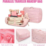 Travel Makeup Bag for Women, Foldable Waterproof Toiletry Organizer with Compartments for Skincare and Toiletries, Pink