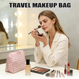 Travel Makeup Bag for Women, Foldable Waterproof Toiletry Organizer with Compartments for Skincare and Toiletries, Pink