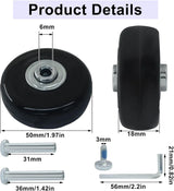 Luggage Replacement Wheels, Rubber Suitcase Repair Caster Kit with Ball Bearings for Travel Luggage, Heavy Duty, 50 x 18 mm, 4 Pack