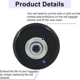 Luggage Replacement Wheels, Rubber Suitcase Repair Caster Kit with Ball Bearings for Travel Luggage, Heavy Duty, 50 x 18 mm, 4 Pack - Top-Down View