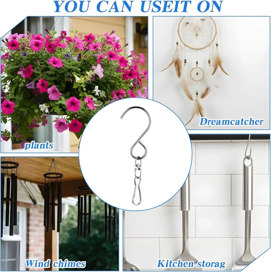 12 PCS Swivel Hanging Hooks Clips, 360 Degree Rotating Stainless Steel for Wind Chimes Bird Feeders Outdoor Ornaments, Silver