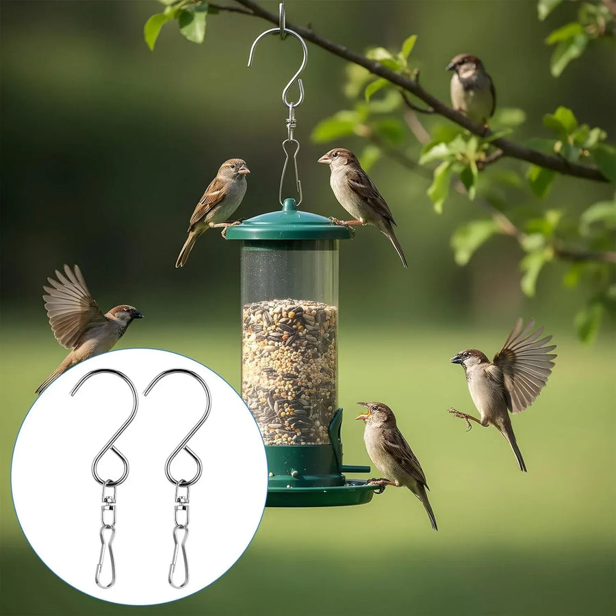 12 PCS Swivel Hanging Hooks Clips, 360 Degree Rotating Stainless Steel for Wind Chimes Bird Feeders Outdoor Ornaments, Silver
