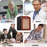 2 Pack Genuine Leather ID Badge Holders, Vertical Single Sided Clear Window for Office Staff and Employees, Brown Black - Top-Down View