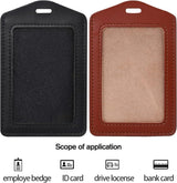 2 Pack Genuine Leather ID Badge Holders, Vertical Single Sided Clear Window for Office Staff and Employees, Brown Black - 45-Degree Angle