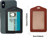 2 Pack Genuine Leather ID Badge Holders, Vertical Single Sided Clear Window for Office Staff and Employees, Brown Black