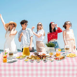2 Pack Rectangular Plastic Tablecloth, Disposable Pink and White Gingham Checkered Table Cover for Parties, Picnics and Weddings, 54 x 108 Inch