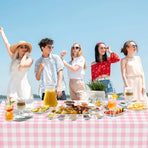 2 Pack Rectangular Plastic Tablecloth, Disposable Pink and White Gingham Checkered Table Cover for Parties, Picnics and Weddings, 54 x 108 Inch