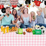 2 Pack Rectangular Plastic Tablecloth, Disposable Pink and White Gingham Checkered Table Cover for Parties, Picnics and Weddings, 54 x 108 Inch