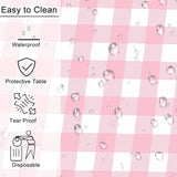 2 Pack Rectangular Plastic Tablecloth, Disposable Pink and White Gingham Checkered Table Cover for Parties, Picnics and Weddings, 54 x 108 Inch - Low Angle