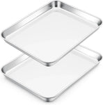 Stainless Steel Toaster Oven Trays, 2 Pack Small Non Toxic Baking Cookie Sheets for Cake Baking, Dishwasher Safe, 9.4"x7.3" Size