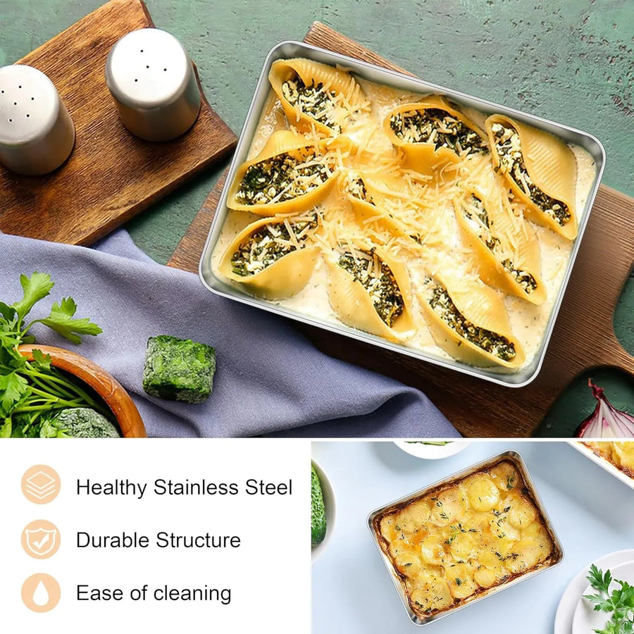 Stainless Steel Toaster Oven Trays, 2 Pack Small Non Toxic Baking Cookie Sheets for Cake Baking, Dishwasher Safe, 9.4"x7.3" Size