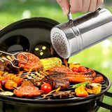 2 Pack Stainless Steel Salt and Pepper Dredge Shakers with Handle and Spice Lids for Kitchen and Dining 14 Ounce
