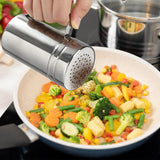 2 Pack Stainless Steel Salt and Pepper Dredge Shakers with Handle and Spice Lids for Kitchen and Dining 14 Ounce