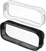 2 Pcs Clear Zipper Makeup Brush Bags Multi Use Toiletry Cosmetic Pouches for Travel and Luggage, Black and White