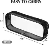 2 Pcs Clear Zipper Makeup Brush Bags Multi Use Toiletry Cosmetic Pouches for Travel and Luggage, Black and White - Front View
