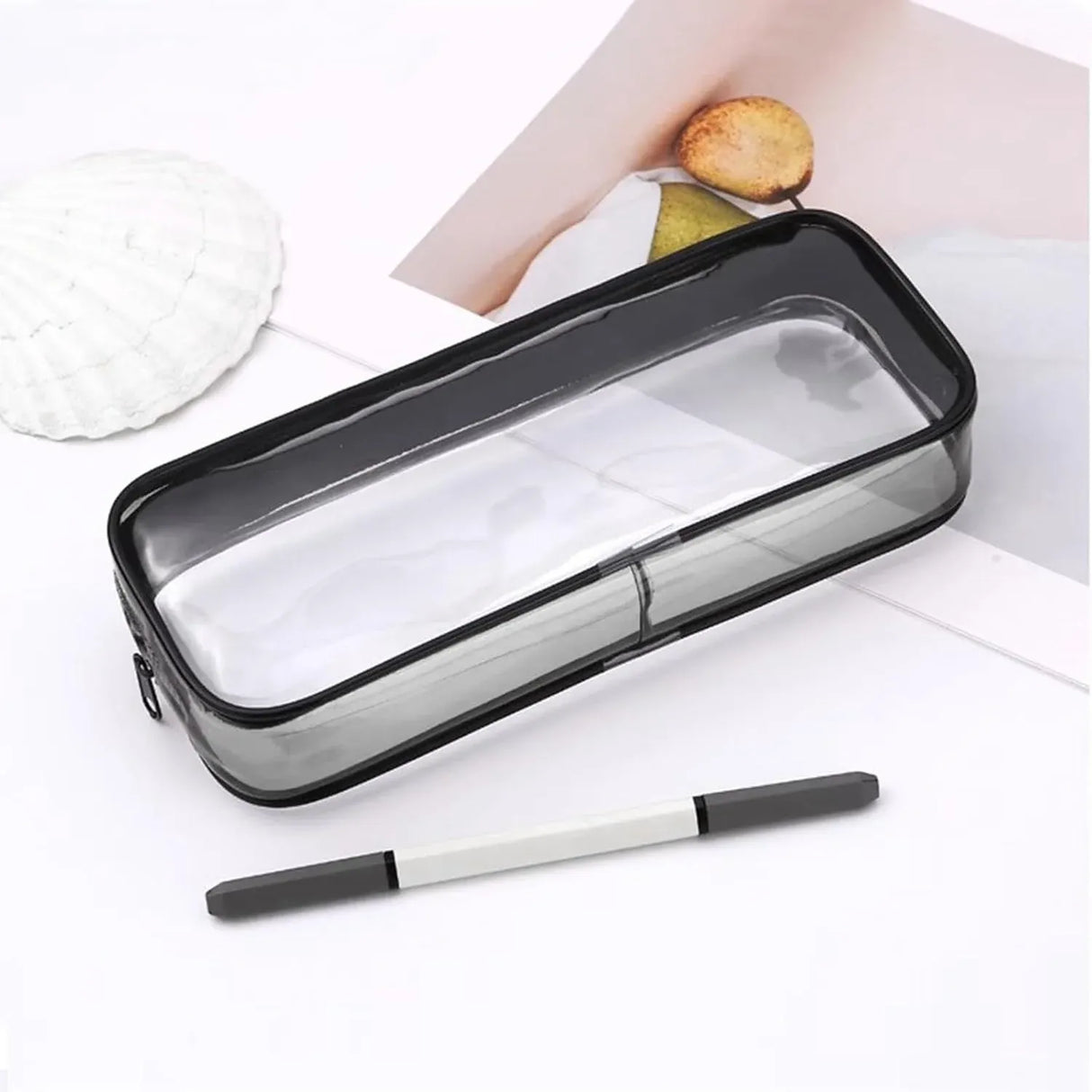 2 Pcs Clear Zipper Makeup Brush Bags Multi Use Toiletry Cosmetic Pouches for Travel and Luggage, Black and White