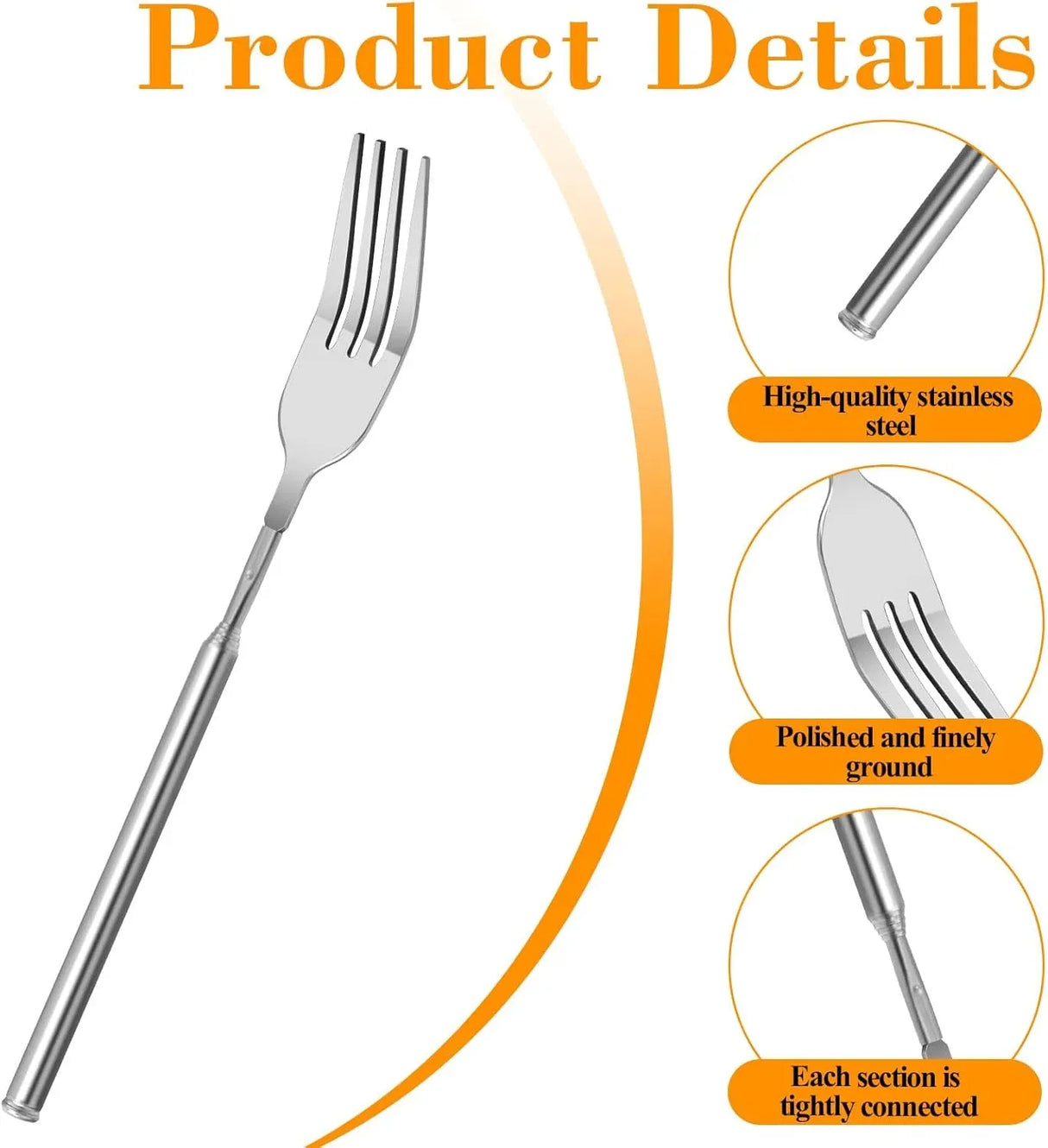 2 Pcs Telescoping Forks, Stainless Steel Extendable Retractable Forks for Dinner, Fruit, Dessert and BBQ, 8.7 to 25.6 Inch
