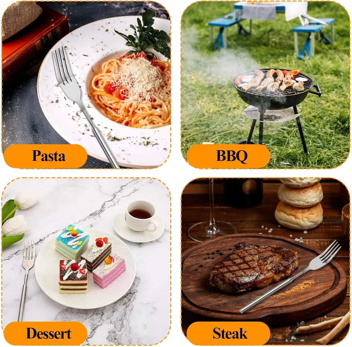 2 Pcs Telescoping Forks, Stainless Steel Extendable Retractable Forks for Dinner, Fruit, Dessert and BBQ, 8.7 to 25.6 Inch