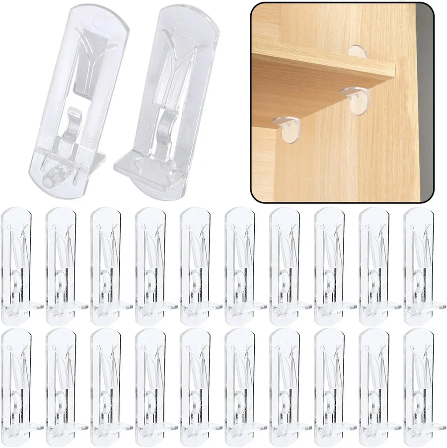 Plastic Locking Shelf Support Pegs, Clear Clips for Kitchen Cabinets Bookcases, 20 Pack, 0.24 inch x 0.75 inch Size