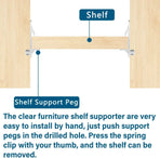 Plastic Locking Shelf Support Pegs, Clear Clips for Kitchen Cabinets Bookcases, 20 Pack, 0.27 inch x 0.63 inch Size