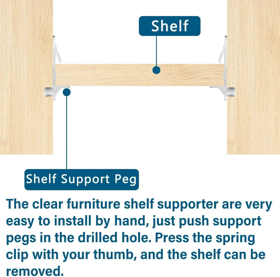 Plastic Locking Shelf Support Pegs, Clear Clips for Kitchen Cabinets Bookcases, 20 Pack, 0.27 inch x 0.63 inch Size