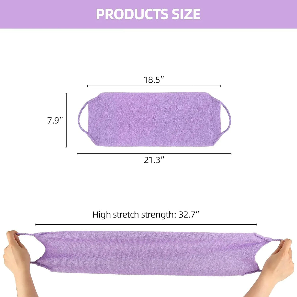 2 Pcs Exfoliating Back Scrubber Towel with Handles, Nylon Body Washcloth for Shower, Men Women, Purple, Daily Comfort Use