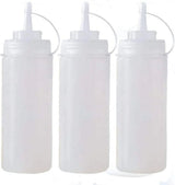 Plastic Condiment Squeeze Bottles 3 Pack with Tip Caps, 32 Oz for Sauce Ketchup Mustard and Olive Oil, White, Durable Plastic Construction