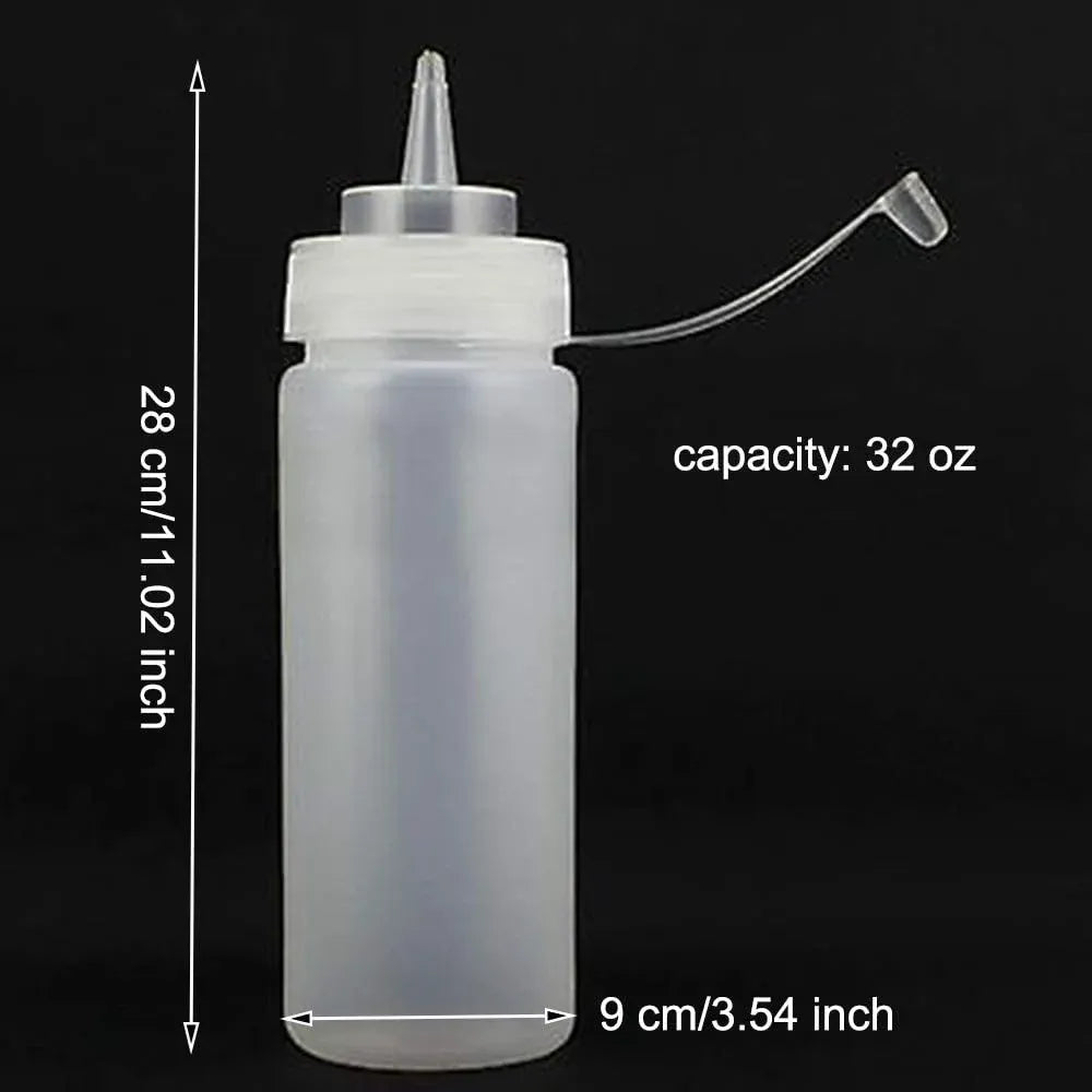 Plastic Condiment Squeeze Bottles 3 Pack with Tip Caps, 32 Oz for Sauce Ketchup Mustard and Olive Oil, White, Durable Plastic Construction