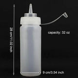 Plastic Condiment Squeeze Bottles 3 Pack with Tip Caps, 32 Oz for Sauce Ketchup Mustard and Olive Oil, White, Durable Plastic Construction - Front View