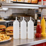 Plastic Condiment Squeeze Bottles 3 Pack with Tip Caps, 32 Oz for Sauce Ketchup Mustard and Olive Oil, White, Durable Plastic Construction