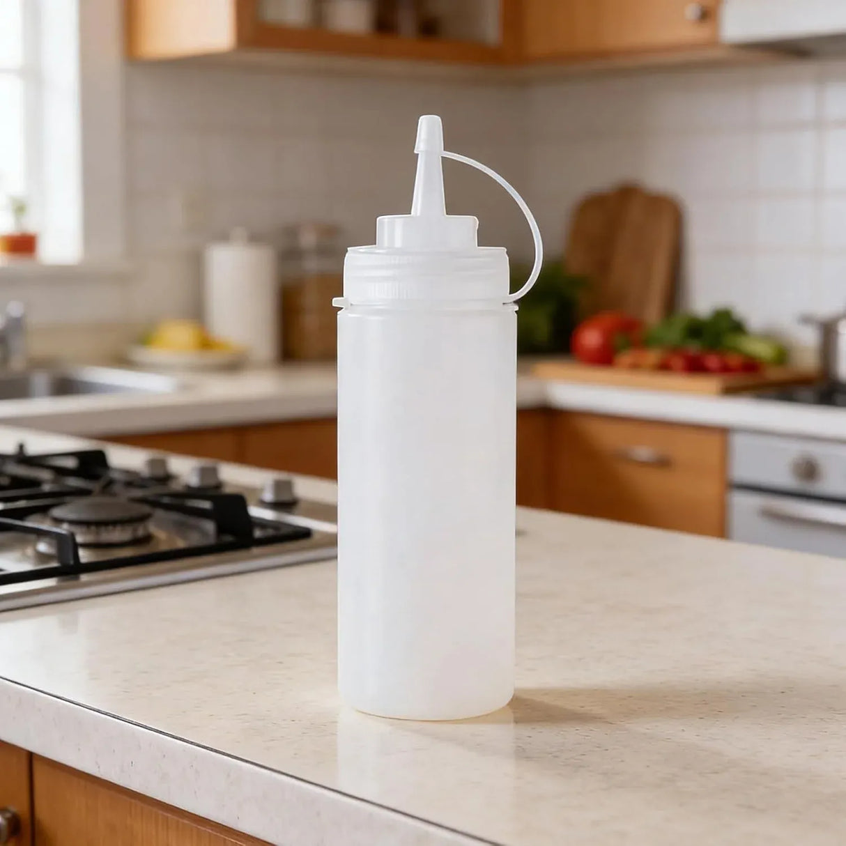 Plastic Condiment Squeeze Bottles 3 Pack with Tip Caps, 32 Oz for Sauce Ketchup Mustard and Olive Oil, White, Durable Plastic Construction